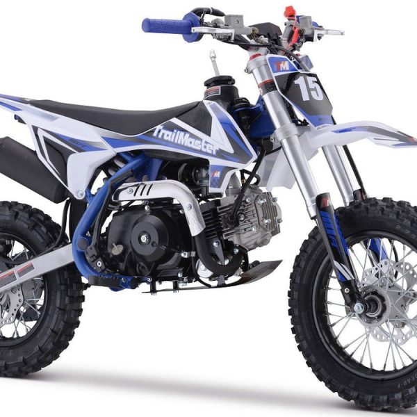 TrailMaster TM15 110cc Dirt Bike, 4-Speed Semi-Auto, Electric Start w/Kick backup, Dual Disc Brakes (12/10) Ages 8-12