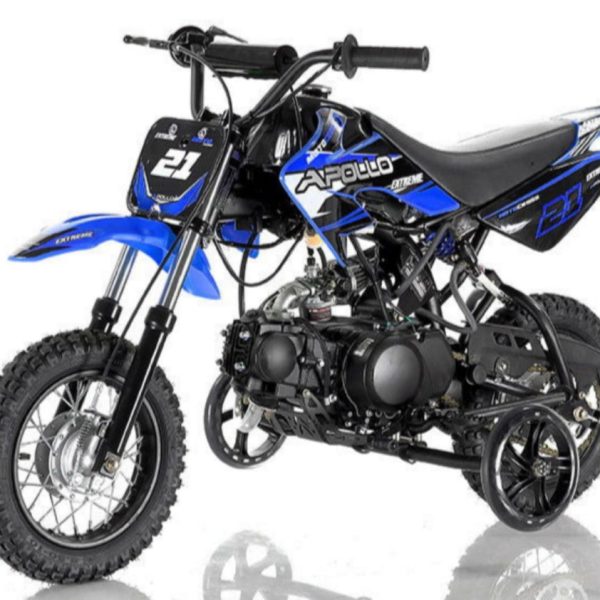 Apollo DB21 70cc Kids Dirt Bike, Semi-Auto, 10/10 inch Wheels, Training Wheels Included, Ages 6 and up