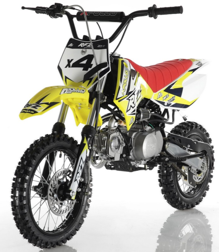 Apollo 110cc RFZ X4 Dirt Bike, 4-Speed Semi-Automatic, 14/12 inch Wheels, Ages 8 and up