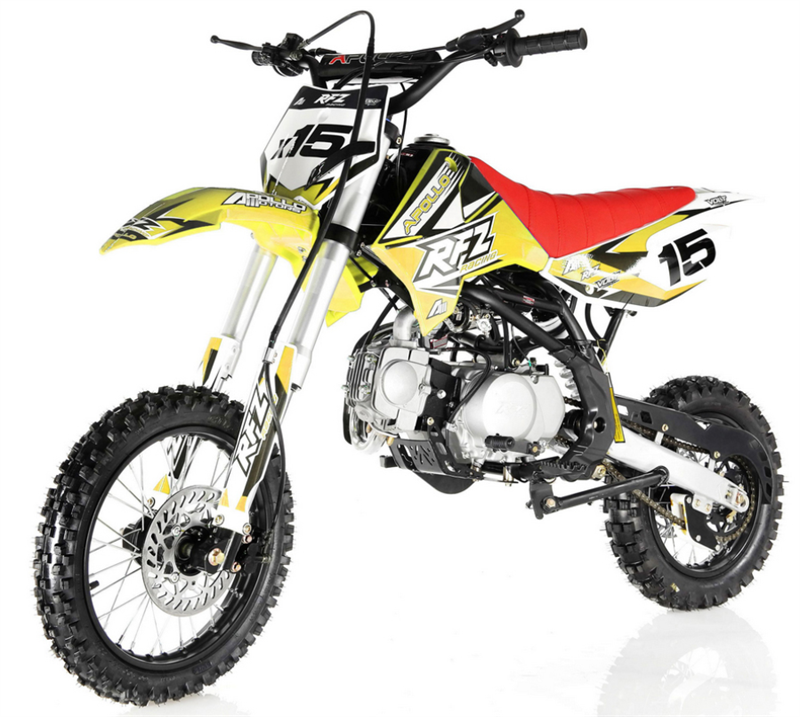 Apollo RFZ X15 125cc Dirt Bike, 4-Speed Manual, 14/12 inch Wheels, Upgraded Frame, Ages 12 and up