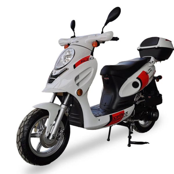 Aldo 150cc Street Scooter, Automatic, Front Disc Brake, 12 inch Aluminum Wheels, LED Headlight, Trunk Included