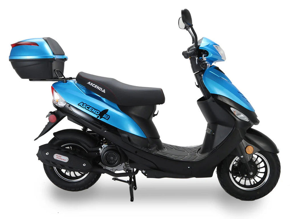 Ascend R-2 50cc Street Scooter, Automatic, Front Disc Brake, LED Headlight, Trunk Included, 50 State Legal