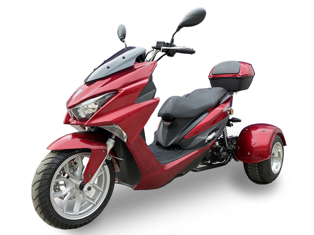 Trifecta 50cc Street Trike, Automatic, Disc Brakes, Aluminum Wheels, Trunk and Windshield Included - Image 2