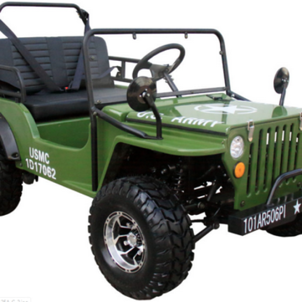 Willys Style Jeep Go Kart, 125cc Gas Engine, 3-speed with Reverse, Ages 12 and up